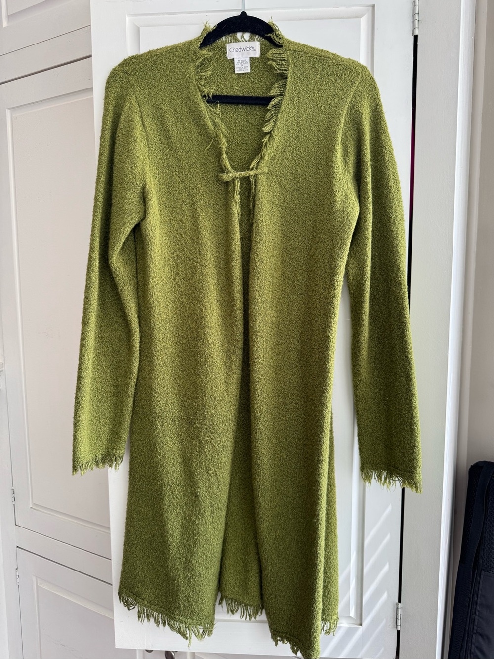 Chadwicks Green Open-Front Long Knit Cardigan